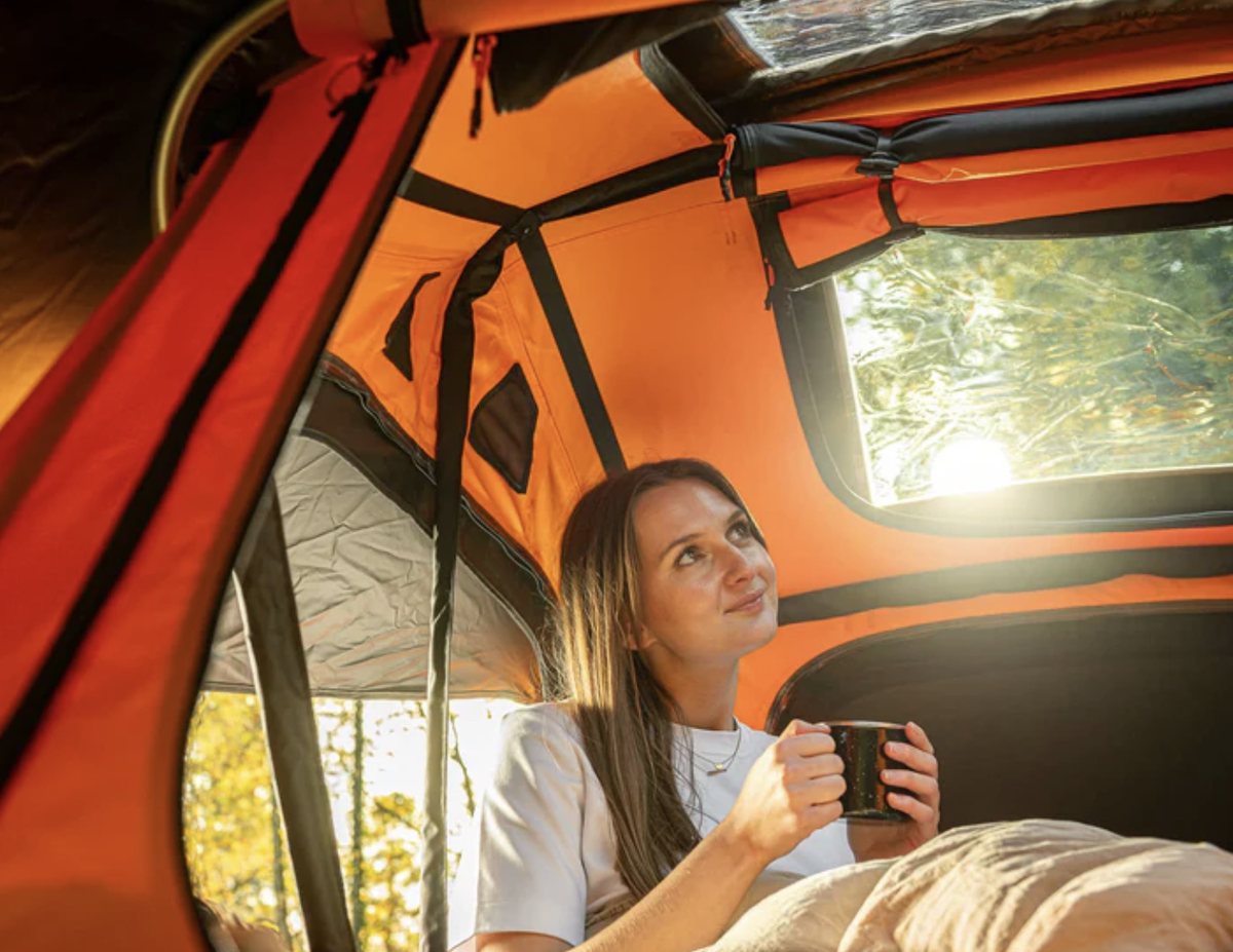 Morning sun coming through the rooftop tent window